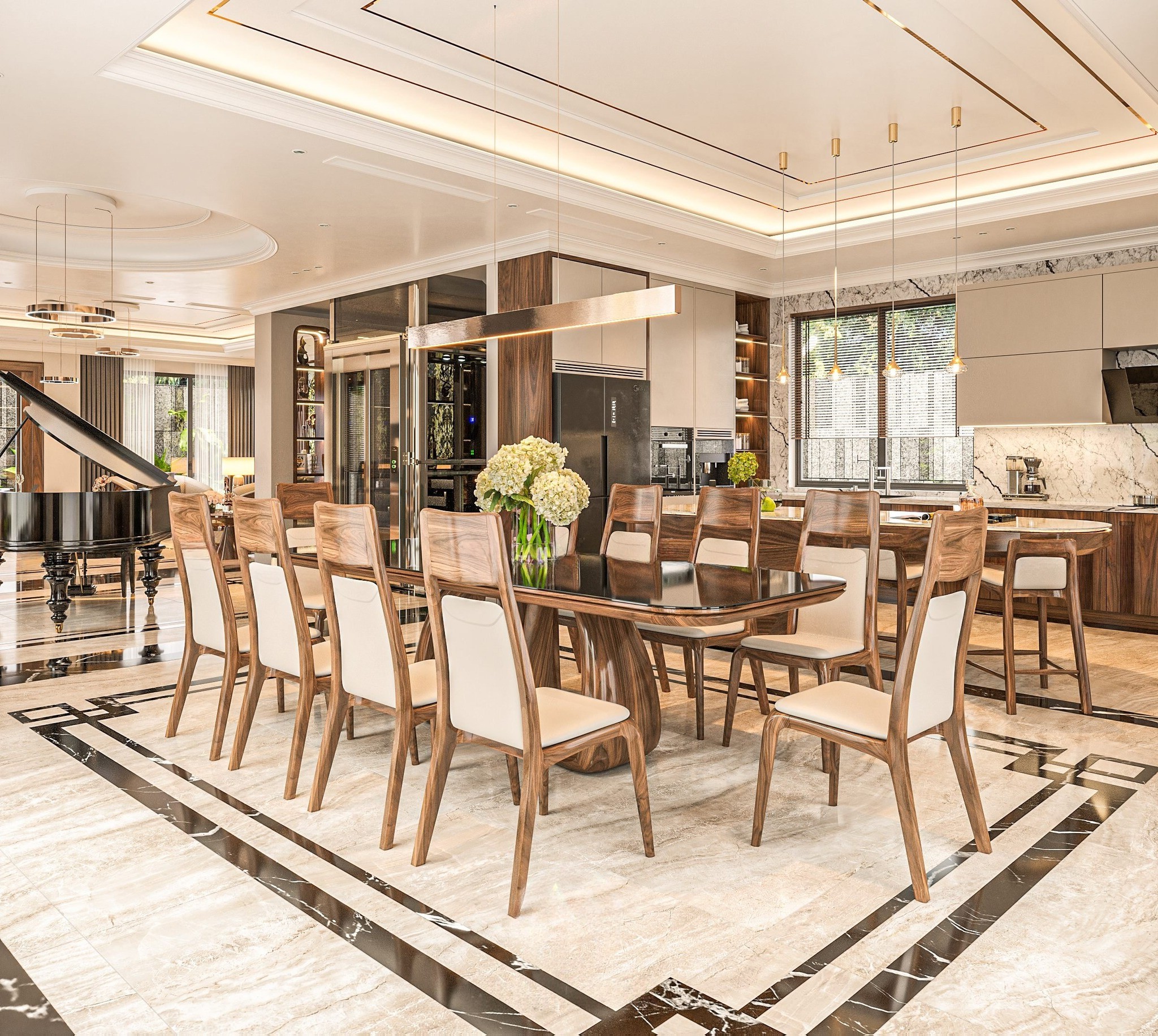 Bàn ăn hiện đại đẹp gọn gàng cho gia đình