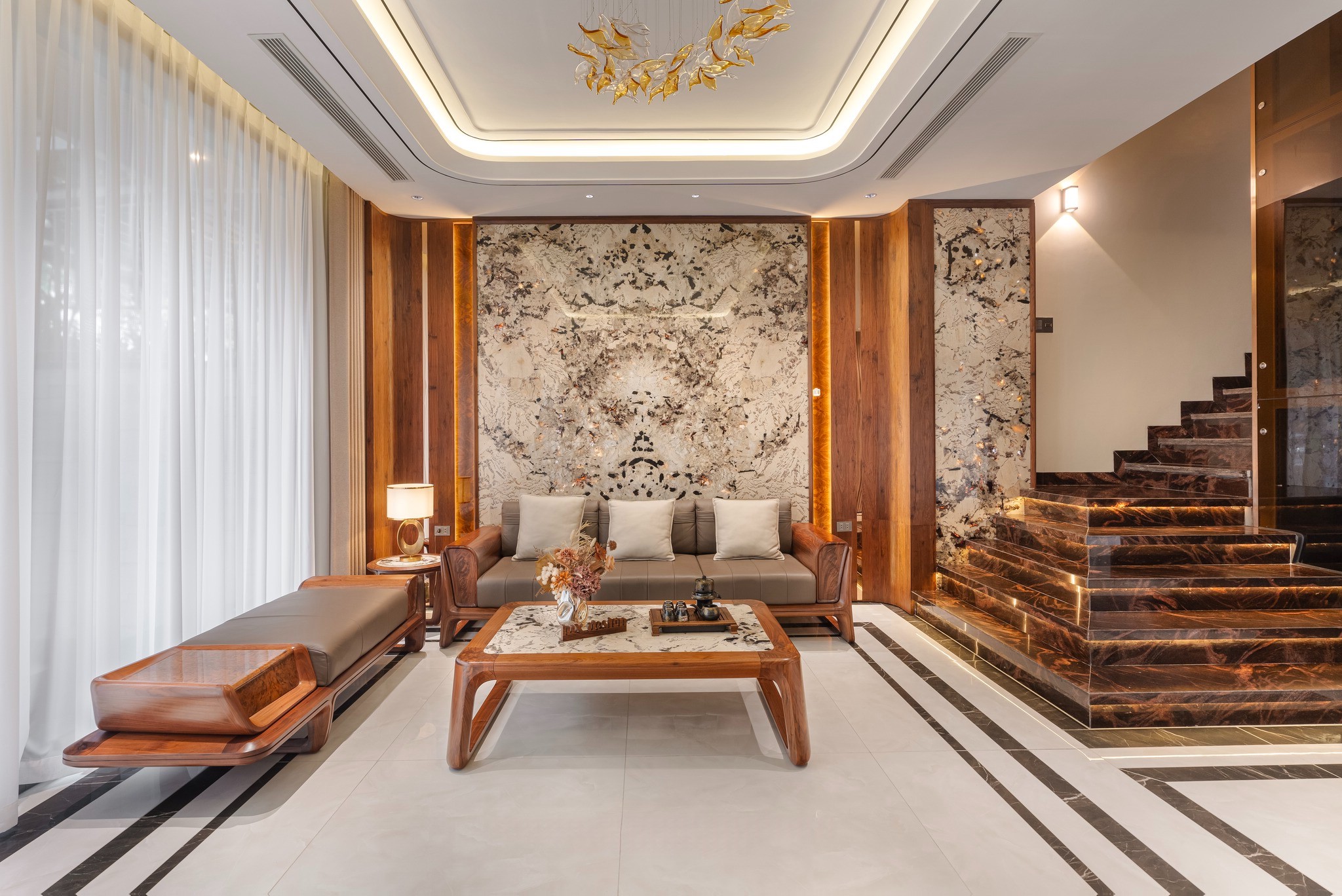 Bàn ghế gỗ phòng khách nhỏ xinh cho căn hộ hiện đại