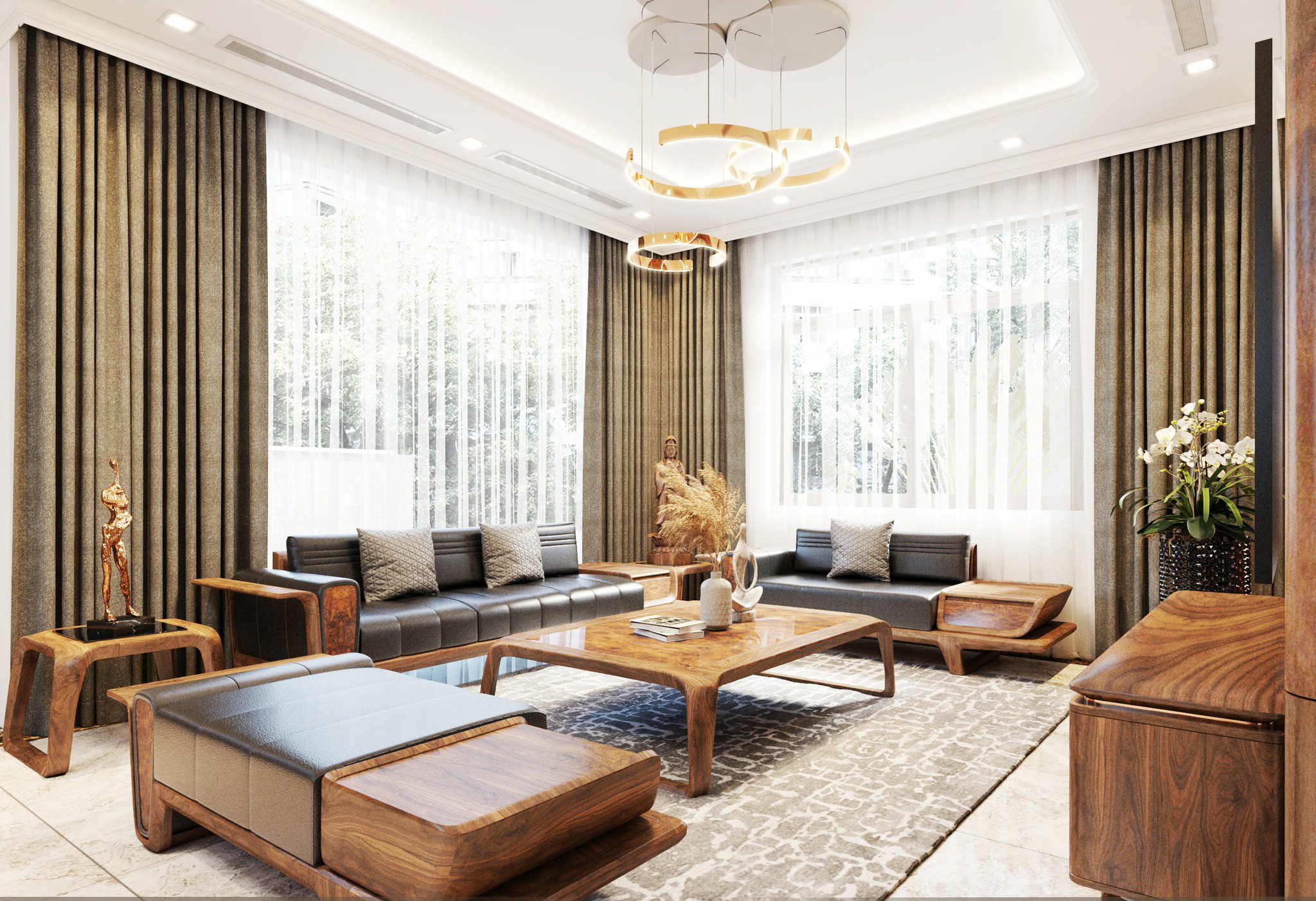 Bàn ghế sofa gỗ phòng khách hiện đại đẹp tiện nghi