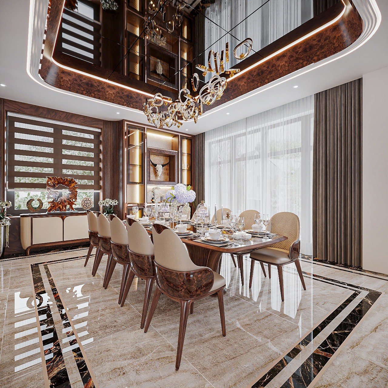 Bộ bàn ăn gỗ cao cấp sang trọng cho không gian gia đình