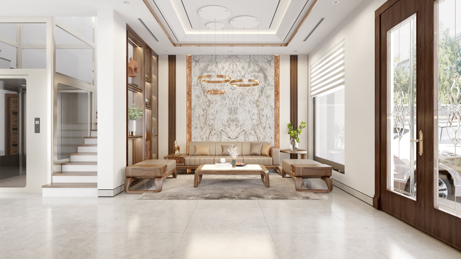 Bộ bàn ghế phòng khách nhỏ gỗ óc chó tự nhiên hiện đại