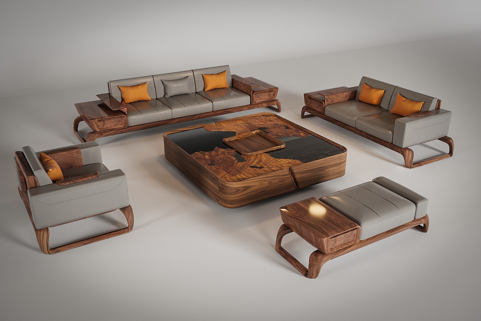 Bộ sofa gỗ óc chó cao cấp phòng khách