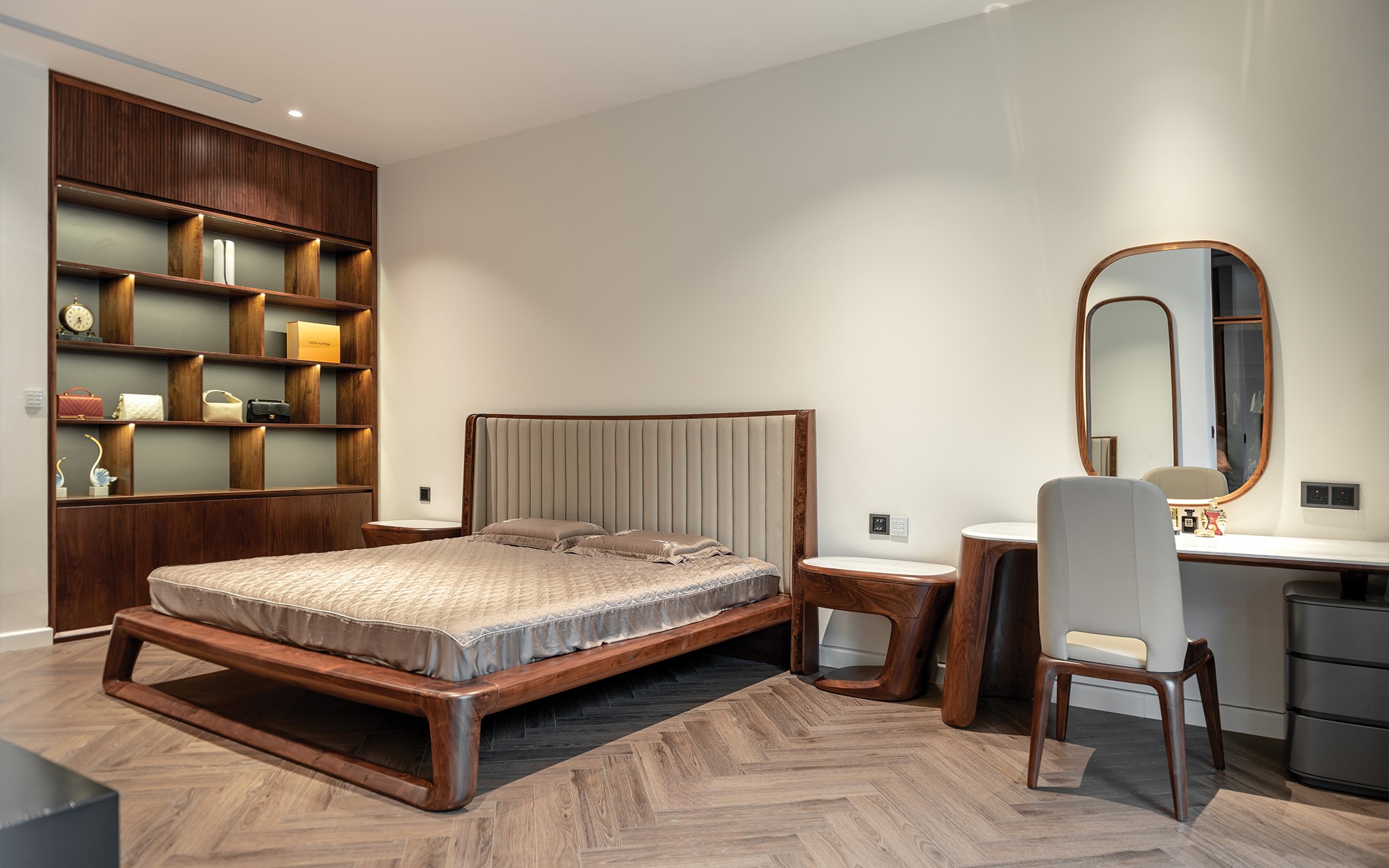 Giường ngủ hiện đại đơn giản bằng gỗ gụ đỏ tự nhiên