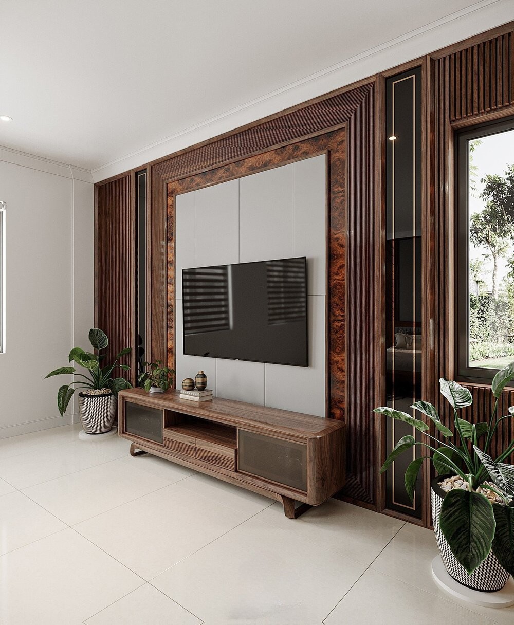 Kệ tivi gỗ tự nhiên cao cấp dáng chữ nhật bo tròn hiện đại