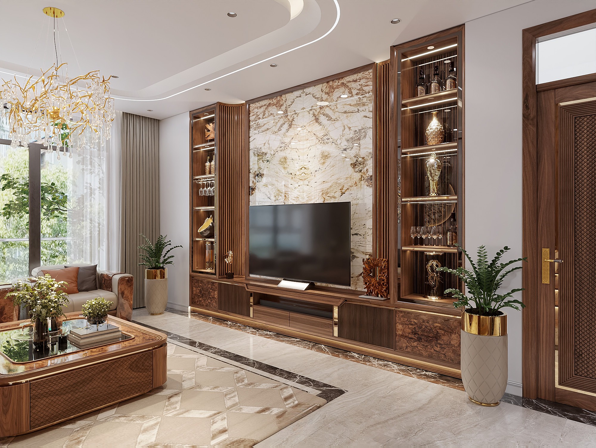 Kệ tivi kèm tủ rượu đẹp hiện đại cho phòng khách
