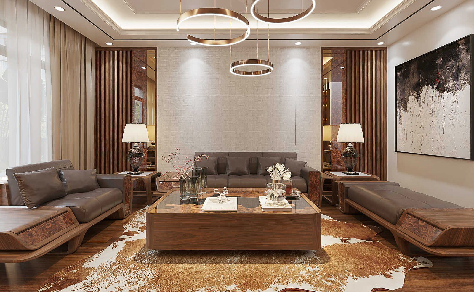 Mẫu bàn trà gỗ tự nhiên hiện đại hình hộp vuông bo tròn sang trọng