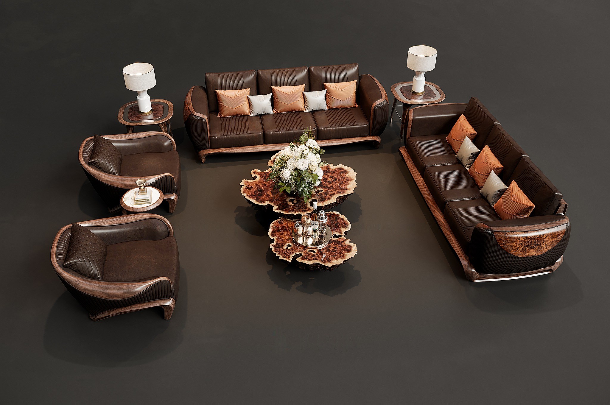 Mẫu ghế sofa gỗ tự nhiên màu nâu vàng hiện đại cho phòng khách