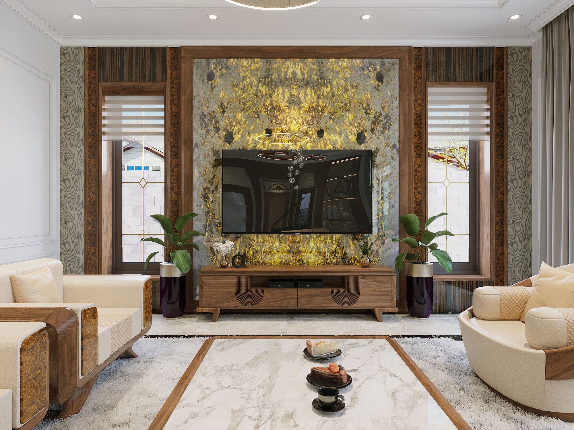 Mẫu kệ tivi treo tường hiện đại gỗ óc chó sang trọng