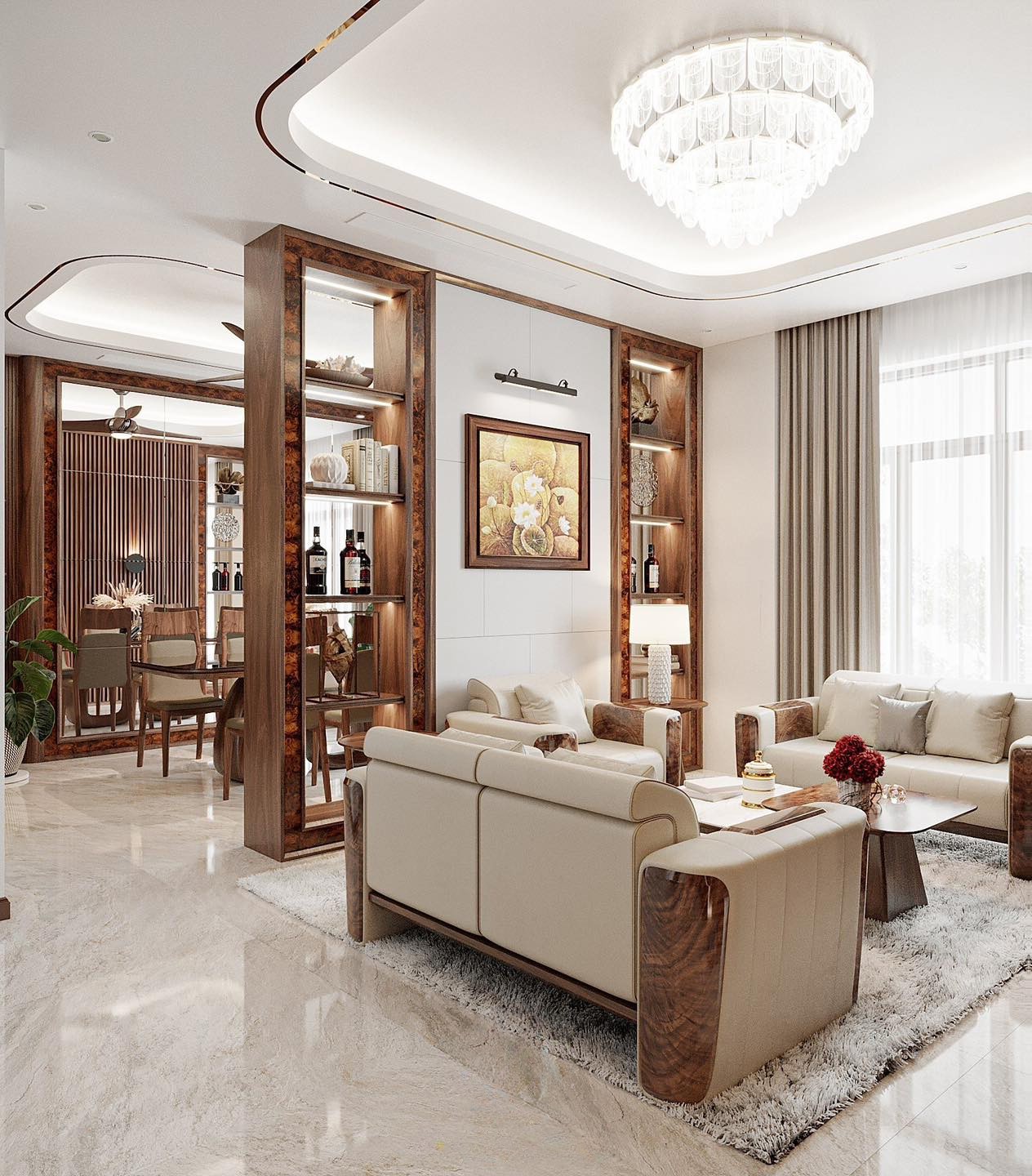 Mẫu vách ngăn phòng khách đẹp hiện đại