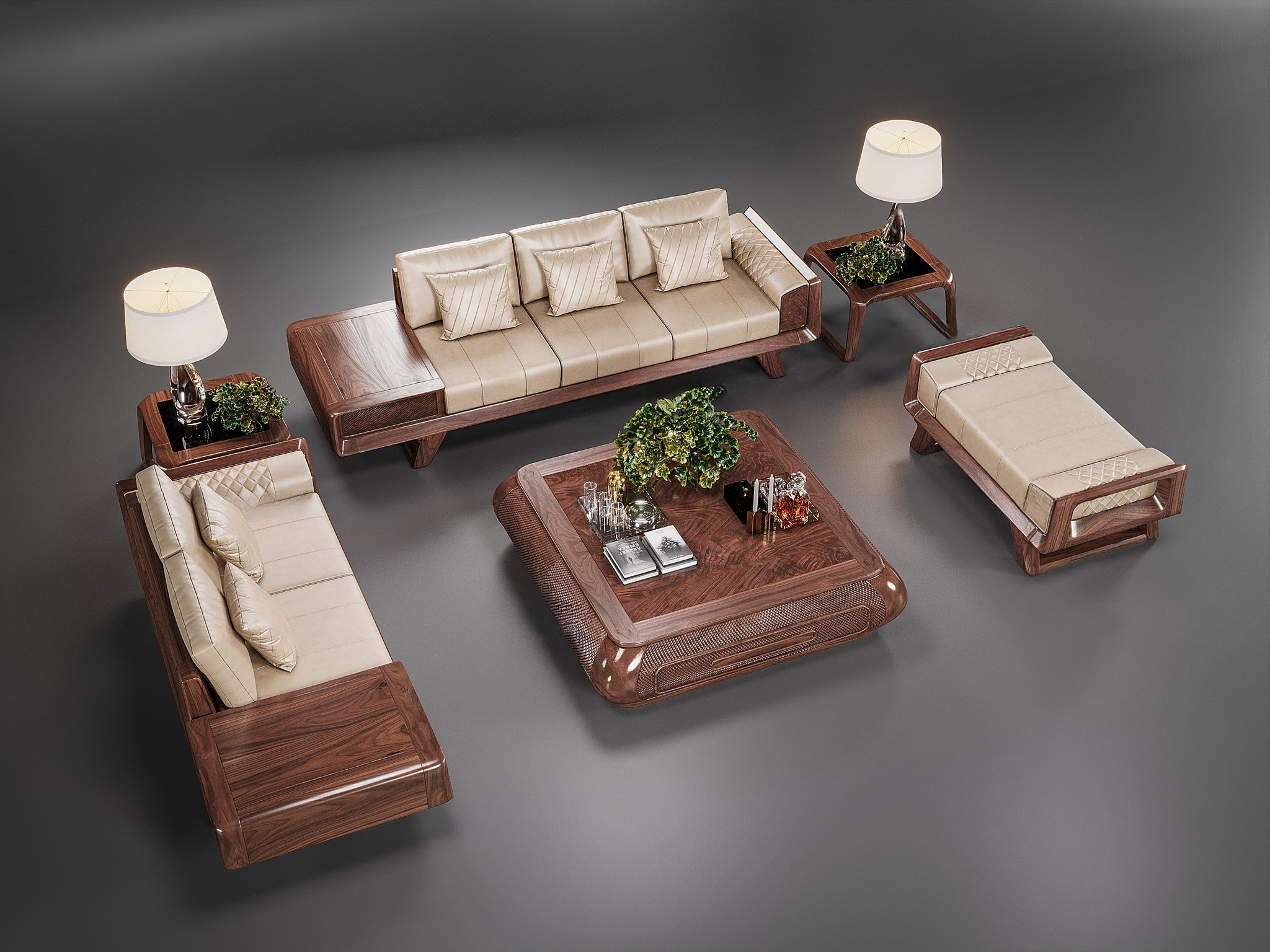 Sofa gỗ da hiện đại đẹp sang trọng cho phòng khách