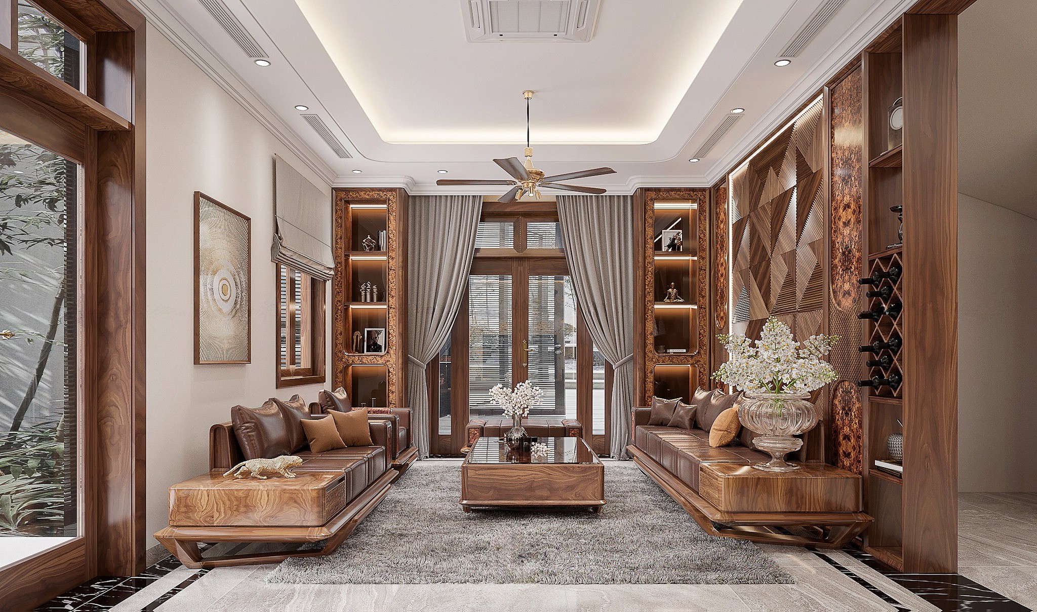 Sofa gỗ sồi đẹp hiện đại cho phòng khách