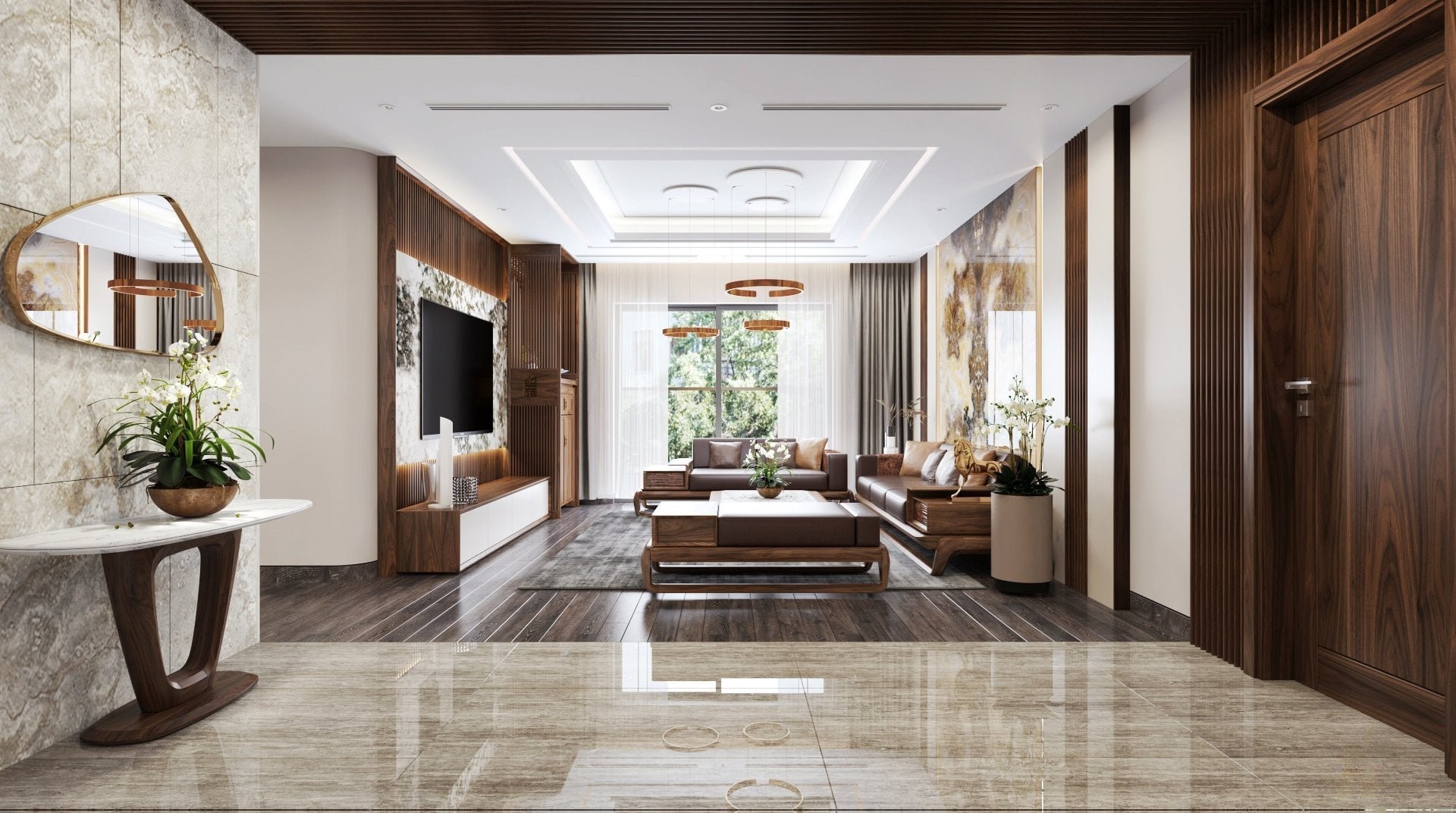 Thiết kế phòng khách chung cư đơn giản đẹp tiện nghi