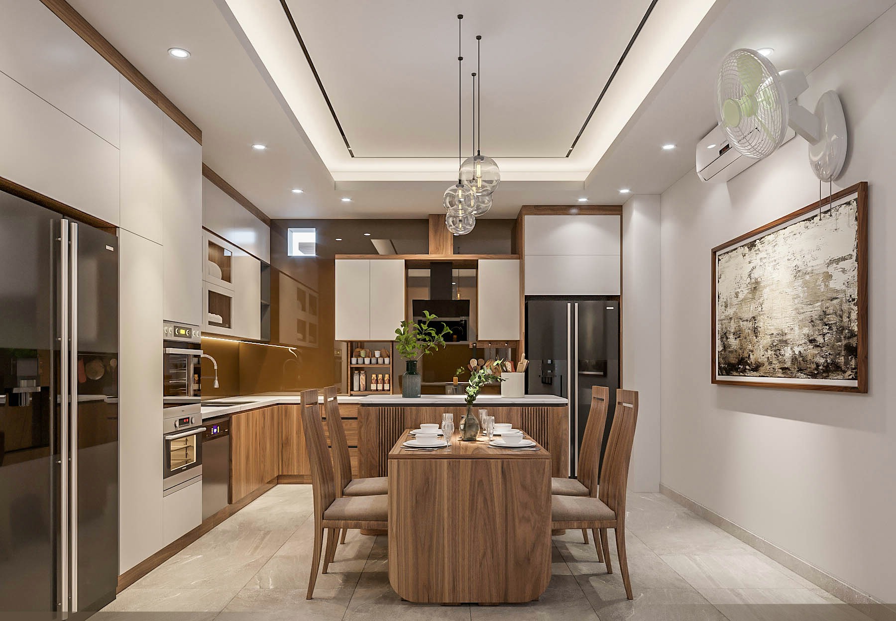 Tủ bếp chung cư chữ L cao kịch trần gỗ MDF hiện đại