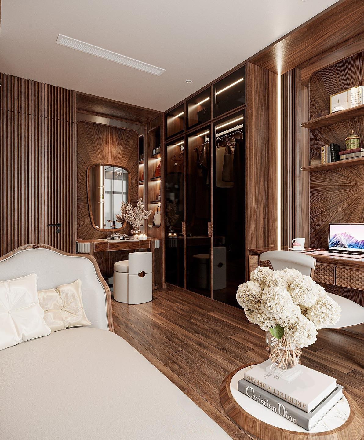 Tủ quần áo kết hợp bàn trang điểm đẹp chữ I cao kịch trần