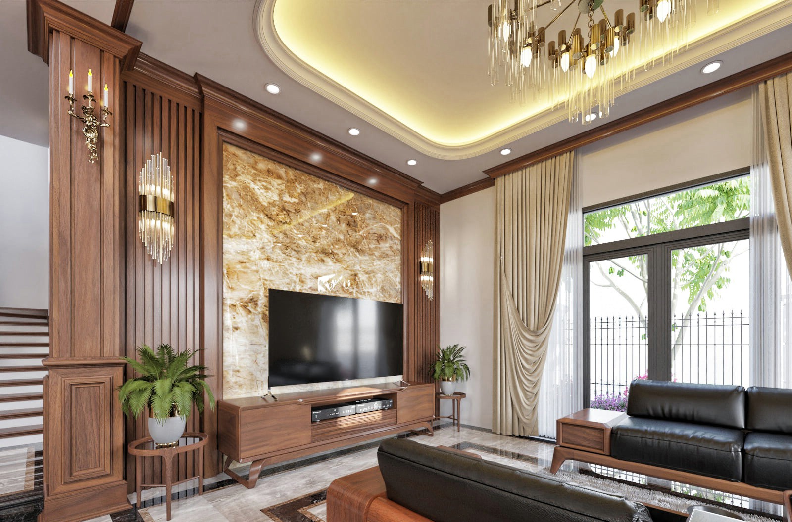 Vách kệ tivi phòng khách hiện đại đẹp sang trọng